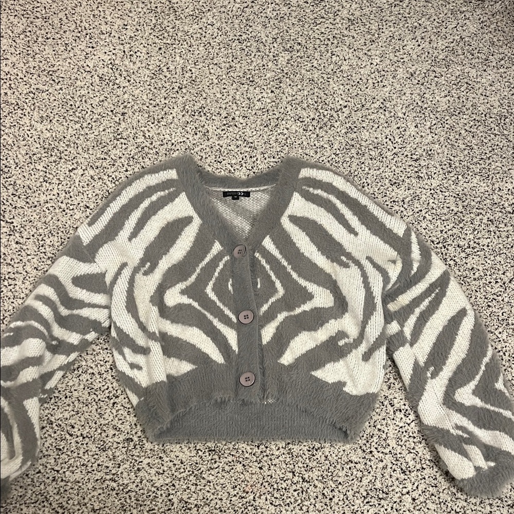 Papermoon Gray and White Zebra Print Slouchy Sweater, size M